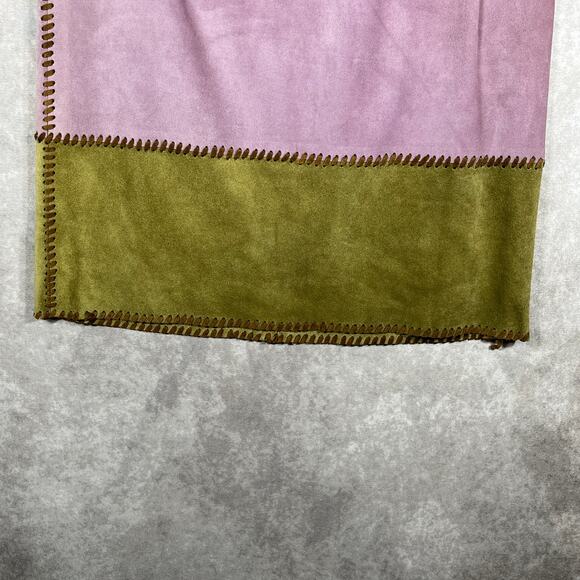 Etcetera Calf Suede Pencil Skirt 2 Green Brown Pink‎ Colorblock Boho Festival - Picture 3 of 9